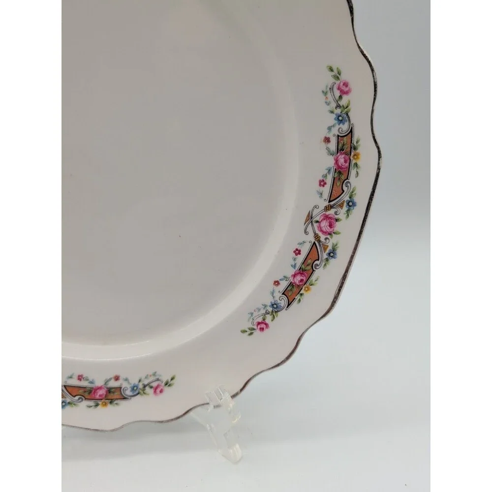 Beautiful W S George Lido Dinner Plate White Scalloped With Silver Rim 1940’s